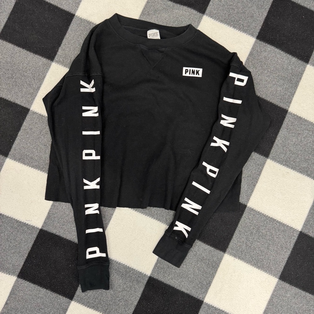 PINK Victoria's Secret Black Graphic Crop Sweatshirt